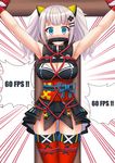  armpits arms_up bangs bare_shoulders bdsm blue_eyes blunt_bangs bondage bound bound_arms bound_legs bound_torso breasts cleavage cleavage_cutout crucifixion crying crying_with_eyes_open emphasis_lines gag gagged hair_ornament hairclip highres japanese_clothes kaguya_luna kaguya_luna_(character) kazenokaze kimono large_breasts long_hair looking_at_viewer multicolored multicolored_eyes obi outstretched_arms pink_eyes red_legwear restrained sash shibari shibari_over_clothes short_kimono silver_hair simple_background skindentation sleeveless sleeveless_kimono solo spread_arms streaming_tears tareme tears thighhighs tied_up twintails white_background 