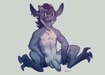  2018 anthro balls ear_piercing erection foreskin kobold korichi looking_at_viewer male nude paws penis piercing presenting scalie sitting solo 