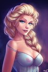  blonde_hair blue_eyes braid breasts camisole cleavage elsa_(frozen) frozen_(disney) hair_over_shoulder large_breasts long_hair looking_at_viewer nipples off_shoulder personal_ami see-through single_braid solo 