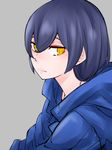  1girl artist_request bandai blue_hair blush breasts digimon digimon_story:_cyber_sleuth_hacker&#039;s_memory female long_hair looking_at_viewer mishima_erika shiny_skin solo yellow_eyes 