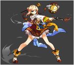  bare_legs black_legwear blonde_hair blue_eyes border dual_wielding elsword full_body grey_background gun hair_bun hair_ornament hair_ribbon hair_stick holding holding_gun holding_weapon hwansang jamming_(elsword) looking_at_viewer official_art red_ribbon red_skirt ribbon rose_(elsword) shirt shoes short_hair simple_background skirt socks solo standing tassel weapon white_border white_footwear white_shirt 