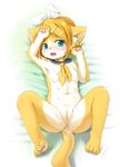  alternate_species anime bed bed_sheet bedding blonde_hair blue_eyes blush breasts cat claws clothed clothing crying cute ear_tuft feline female flat_chested fur hair headphones kagamine_rin kemono lying mammal multi_breast multi_nipple multicolored_fur nipples open_mouth partially_clothed pawpads paws pink_nose presenting presenting_pussy pussy raised_arm ribbons shadow simple_background small_breasts spread_legs spreading tail_tuft tears tuft two_tone_fur vocaloid white_background yellow_fur young 