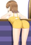  1girl ass bare_shoulders blush breasts brown_hair dress final_fantasy final_fantasy_viii from_behind green_eyes leaning leaning_forward open_mouth selphie_tilmitt shiny shiny_clothes shiny_hair shiny_skin short_dress short_hair sideboob small_breasts smile solo 