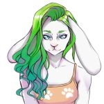  2016 absurd_res anthro clothing female fur green_hair hair hi_res lagomorph mammal nastynatalie rabbit simple_background solo 