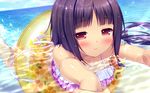  arisegawa_arle bikini black_hair blush boku_to_koi_suru_ponkotsu_akuma brown_eyes game_cg ribbons sayori smile swim_ring swimsuit water 