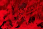  angry blood blue_eyes commentary_request highres injury kill_la_kill legs_apart looking_at_viewer matoi_ryuuko monochrome multicolored_hair nude official_art parted_lips red ruins scar solo spoilers spot_color standing streaked_hair sushio 