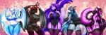  amethystdust anthro big_breasts bra breasts butt clothing curvaceous dragon female garter_straps group looking_at_viewer panties smile standing thick_thighs underwear wide_hips 
