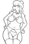  2017 anthro bra breasts canine clothed clothing collar dog female fur garter_belt garter_straps hair hands_on_hips inverted_nipples kori-nio legwear line_art lingerie looking_at_viewer mammal monochrome mostly_nude mrs_hudson nipples panties pussy ribbons sheer_clothing sherlock_hound smile solo standing stockings translucent transparent_clothing underwear 