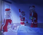  1girl 3boys ahoge astolfo_(fate) bangs belt black_ribbon blonde_hair box braid brown_hair christmas christmas_outfit dark_skin dress eyebrows_visible_through_hair eyes_closed fang fate/apocrypha fate_(series) female fokwolf gift gift_bag gift_box green_eyes hair_ornament hair_ribbon hat high_resolution holding_gift jeanne_d&#039;arc_(fate) long_braid long_hair long_pants long_sleeves male male_focus multicolored_hair multiple_boys navel one_eye_closed pants pillow pillow_hug pink_eyes pink_hair purple_eyes purple_hair red_dress red_pants red_skirt ribbon saber_of_black santa_costume santa_dress santa_gloves santa_hat scar shirt short_hair sieg_(fate/apocrypha) silver_hair single_braid skirt sleeping tied_hair trap two-tone_hair very_long_hair white_shirt 