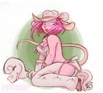  2006 anthro breasts cherushi cleavage clothed clothing cowboy_hat female footwear fur gloves hair hat high_heels isabella_(cheru) mammal mouse open_mouth pink_fur pink_hair purple_eyes rodent shoes skimpy solo 