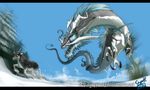  2010 black_bars blue_hair detailed_background digital_drawing_(artwork) digital_media_(artwork) dragon eastern_dragon elf feral grypwolf hair humanoid open_mouth standing teeth 