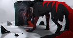  2012 black_fur canine claws detailed_background digital_drawing_(artwork) digital_media_(artwork) feral fur grave grypwolf mammal red_eyes reflection snow solo stone 