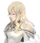  blonde_hair claymore closed_eyes cropped_torso eyelashes flora_(claymore) kumako_(pixiv4171671) lips long_hair pauldrons sketch solo weibo_username white_background 