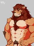  2017 abs anthro biceps chest_tuft crotch_tuft feline hittoga kemo_coliseum lion male mammal muscular muscular_male nipples nude pecs penis simple_background solo teeth tuft 