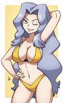  1girl bikini breasts elite_four female grin karin_(pokemon) long_hair nintendo pokemon pokemon_(game) pokemon_hgss scott_bennett smile solo swimsuit 