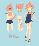  1girl bare_legs character_sheet female grin hood legs neru_tanuki panties profile short_shorts shorts solo tail toes 