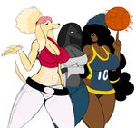  2018 anthro basketball big_breasts black_nose breasts canine clothing digital_media_(artwork) female group group_sex hair hair_over_eyes hi_res mammal open_mouth sex simple_background sssonic2 threesome white_background 