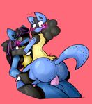 2017 anal anal_penetration anthro anthro_on_anthro anus big_butt butt digital_media_(artwork) duo eyewear female glasses hand_on_thighs looking_back lucario male male/female nerdcario nintendo penetration penis pok&eacute;mon pok&eacute;mon_(species) sex sirphilliam thick_thighs vetom video_games 
