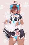  2018 anthro blue_eyes brown_hair canine clothed clothing coffeechicken dog female hair hi_res kess_(coffeechicken) maid_uniform mammal one_eye_closed panties pussy solo underwear uniform 