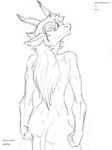  2018 abdominals aireith_k(harpseal) antelope biceps black_and_white drawing dreamcreatures female gazelle harpseal horn looking_at_viewer looking_back mammal monochrome muscular muscular_female piercing seductive smile standing 