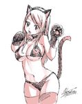  1girl animal_ears bikini breasts curvy fairy_tail fake_animal_ears female large_breasts long_hair lucy_heartfilia mashima_hiro monochrome official_art smile swimsuit 