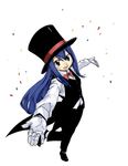  1girl blue_hair breasts fairy_tail female happy hat long_hair mashima_hiro official_art simple_background small_breasts smile solo traditional_media twintails wendy_marvell 