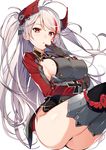  antenna_hair ass azur_lane bangs black_gloves black_legwear blush breasts bright_pupils covered_nipples cut_(bu-kunn) dress garter_straps gloves grey_dress hand_on_own_face hand_up headgear highres invisible_chair iron_cross long_hair long_sleeves looking_at_viewer medium_breasts mole mole_on_breast multicolored_hair orange_eyes parted_lips prinz_eugen_(azur_lane) red_hair shiny shiny_hair short_dress sideboob silver_hair simple_background sitting smile solo swept_bangs thighhighs thighs tsurime two-tone_hair two_side_up very_long_hair white_background 