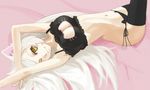  ;) animal_ears ashiya_hiro bakemonogatari black_bra black_hanekawa black_legwear black_panties bra breasts cat_cutout cat_ear_panties cat_ears cat_lingerie cleavage cleavage_cutout closed_mouth commentary_request fang fang_out frilled_bra frills hanekawa_tsubasa lingerie long_hair looking_at_viewer lying meme_attire monogatari_(series) navel on_back one_eye_closed panties side-tie_panties slit_pupils smile solo stomach thighhighs underwear underwear_only very_long_hair white_hair yellow_eyes 