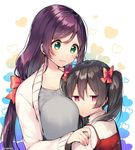  :3 black_hair breasts duplicate green_eyes itohana large_breasts long_hair love_live! love_live!_school_idol_project low_twintails multiple_girls purple_hair red_eyes toujou_nozomi twintails yazawa_nico 