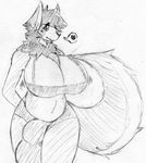  &lt;3 2015 balls blush breasts bulge canine clothing dickgirl intersex mammal navel penis pumpkybutt solo thick_thighs traditional_media_(artwork) underwear 