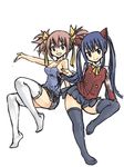  2girls breasts chelia_blendy curvy fairy_tail female hair_ribbon long_hair looking_at_viewer mashima_hiro multiple_girls official_art ribbon sheria_blendy shiny_skin simple_background skirt small_breasts smile solo twintails wendy_marvell 