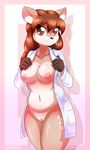  &lt;3 &lt;3_eyes 2017 5_fingers alfa995 anthro areola belly black_nose breasts brown_eyes brown_fur brown_hair cervine clothed clothing deer doe_(alfa995) eyelashes female fur hair hi_res lab_coat long_hair looking_at_viewer mammal multicolored_fur navel nipples portrait pussy slightly_chubby smile solo standing tan_fur thick_thighs three-quarter_portrait white_fur 