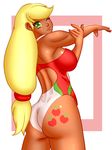 alternate_species applejack_(mlp) back_facing_viewer big_breasts big_butt blonde_hair breasts butt clothing cutie_mark female freckles friendship_is_magic green_eyes hair human humanized looking_at_viewer mammal my_little_pony not_furry one_eye_closed ryujisama side_boob smile stretching swimsuit tattoo wink 