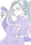  blue_eyes blue_hair breasts chrono_trigger commentary_request dress large_breasts long_hair ponytail s-a-murai schala_zeal shawl solo 