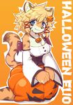  1girl blonde_hair blue_eyes furry halloween hanadaiteol short_hair smile solo tiger 