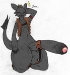  2015 balls big_balls big_penis blush clothing crown dragon how_to_train_your_dragon hyper male night_fury penis pumpkybutt solo thick_thighs toothless traditional_media_(artwork) uncut 