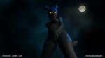  2018 3d_(artwork) alonwoof anthro better_version_at_source black_fur blue_hair breasts collar digital_media_(artwork) eeveelution female fur hair hi_res masturbation night nintendo nipples nola_(alonwoof) pok&eacute;mon pok&eacute;mon_(species) pubes pussy pussy_juice umbreon url video_games wallpaper 