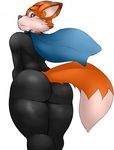  anthro big_butt blush butt canine cape clothing fox fur girly hi_res looking_at_viewer looking_back lucky&#039;s_tale lucky_the_fox male mammal nude presenting presenting_hindquarters skinsuit solo standing super_lucky&#039;s_tale sweat tacoyaki thick_thighs tight_clothing 