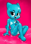  2018 4_fingers anthro bedroom_eyes bikini blue_fur breasts cartoon_network cat clothing digital_media_(artwork) fangs feline female fur gaturo half-closed_eyes looking_at_viewer mammal mature_female navel nicole_watterson open_mouth seductive sitting small_breasts smile swimsuit the_amazing_world_of_gumball translucent wet whiskers 