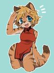  1girl artist_request borrowed_character fu-chan furry open_mouth short_hair solo teal_eyes 
