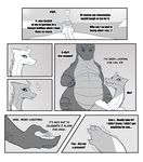  anthro big_hands black_sclera blush christmas comic english_text female godzilla godzilla_(series) greyscale holidays horn kaiju male monochrome pipsqueak_(redrabbu) redrabbu scalie snow text toho 