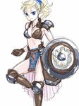  armor bikini_armor blonde_hair blue_eyes breasts chrono_cross cleavage commentary_request marcy_(chrono_cross) older s-a-murai short_hair solo 