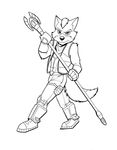  anthro black_and_white cirruskitfox clothed clothing fox_mccloud full-length_portrait fully_clothed fur monochrome nintendo portrait pose simple_background staff star_fox video_games white_background 