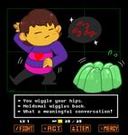  &lt;3 2015 ambiguous_gender brown_hair clothed clothing dancing dialogue duo english_text flirting foxdraft hair human humor mammal moldsmal protagonist_(undertale) speech_bubble text undertale video_games what 