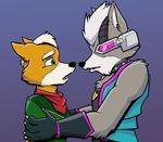  blue_background cirruskitfox couple_(disambiguation) fox_mccloud male male/male nintendo simple_background star_fox video_games wolf_o&#039;donnell 