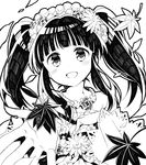  blush flower greyscale hair_flower hair_ornament idolmaster idolmaster_cinderella_girls jewelry kurisu_sai leaf long_hair monochrome necklace ogata_chieri simple_background smile solo white_background 