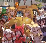  :d :o ahoge alcohol alpaca_ears alpaca_suri_(kemono_friends) animal_ears aqua_hair arm_up bangs banner beer beer_mug black-tailed_prairie_dog_(kemono_friends) black_gloves black_hair black_neckwear black_skirt blonde_hair blunt_bangs bow bowtie breast_pocket brown_eyes cerulean_(kemono_friends) chestnut_mouth claw_pose common_raccoon_(kemono_friends) cup day donbee_(food) drinking_glass elbow_gloves empty_eyes ezo_red_fox_(kemono_friends) fang fennec_(kemono_friends) food fox_ears fur-trimmed_sleeves fur_collar fur_trim gloves green_neckwear grey_eyes grey_hair hair_between_eyes hair_bun hair_over_one_eye hand_on_hip head_wings highres holding hood hoodie jacket japanese_crested_ibis_(kemono_friends) japari_bun japari_symbol kemono_friends kolshica lantern leaning_to_the_side long_hair long_sleeves looking_at_viewer looking_up lucky_beast_(kemono_friends) masu miniskirt multicolored multicolored_clothes multicolored_gloves multicolored_hair multiple_girls necktie no_gloves open_mouth orange_jacket outdoors paper_balloon paper_lantern photo_background pink_skirt pink_sweater pleated_skirt pocket prairie_dog_ears print_gloves print_neckwear print_skirt raccoon_ears red_hair savanna_striped_giant_slug_(kemono_friends) scarlet_ibis_(kemono_friends) serval_(kemono_friends) serval_ears serval_print serval_tail shade short_hair skirt smile snake_tail sweater tail tsuchinoko_(kemono_friends) white_gloves white_hair white_neckwear white_skirt yellow_eyes yellow_gloves yellow_neckwear 