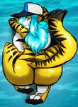  2014 big_breasts big_butt blue_hair breasts butt feline hair hat hi_res jeffron looking_at_viewer looking_back mammal nude solo tanya_highwave thick_thighs tiger voluptuous wide_hips 