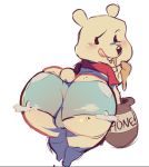  anthro bent_over big_butt blush butt citykings clothing disney honey looking_at_viewer mammal pooh_bear presenting shorts solo tight_clothing tongue tongue_out ursid wide_hips winnie_the_pooh_(franchise) 