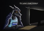  2017 anthro aquaticas bedding black_background blanket claws clothed clothing dessert digital_media_(artwork) disney dragon eastern_dragon english_text food fur hi_res horn ice_cream male monitor shirt signature simple_background solo tank_top text whiskers zootopia 